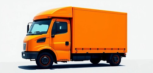 Side view of an orange delivery truck, flat design style  Cargo vehicle for transport, delivery, and logistics,  transportation services,  cargo truck