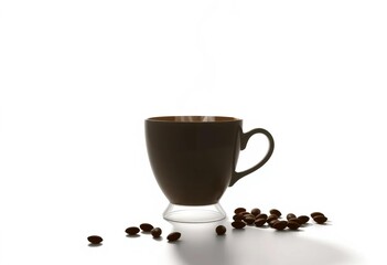 Silhouette of a steaming coffee cup, isolated on white background,  white background,  cappuccino
