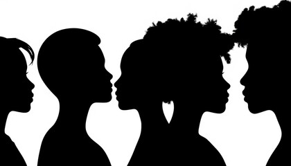 Silhouette of African and African American heads in profile, representing racial equality and justice,  ethnic,  head