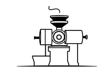 Silhouette icon of a coffee roaster machine Simple black outline on white,  white,  coffee