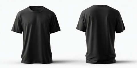 Featuring front and back views of a black t shirt template, ideal for displaying unique designs and prints in a stylish manner