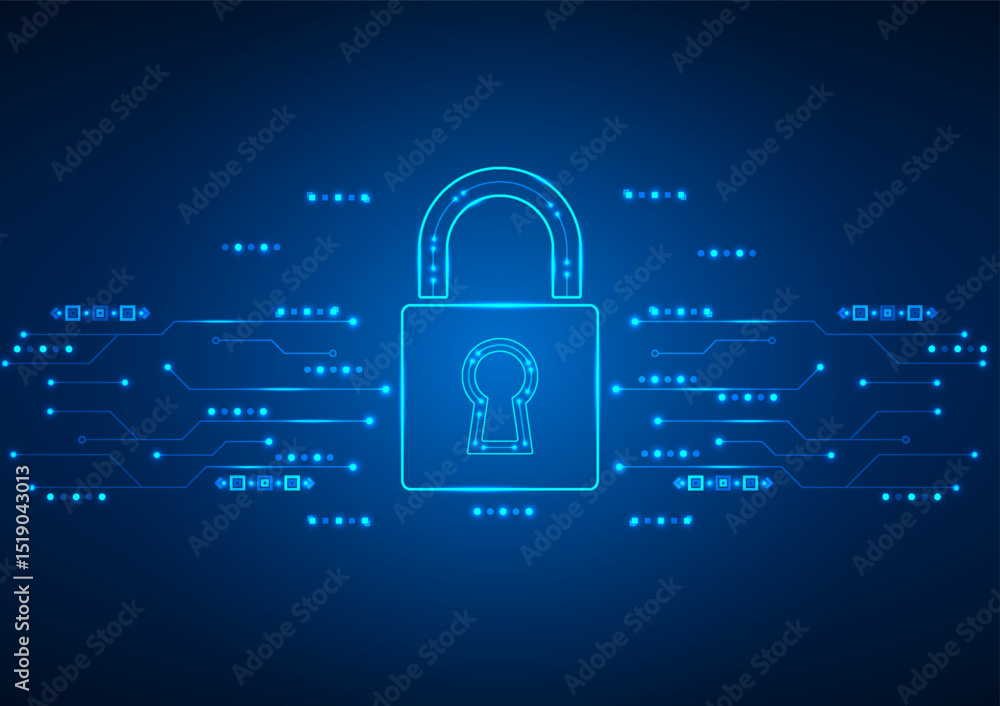 Poster cyber security digital background. abstract lock protect guard concept. design for technology, futur