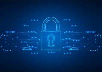 Cyber security digital background. Abstract lock protect guard concept. Design for technology, futuristic, electronic, circuit board , data and security system.