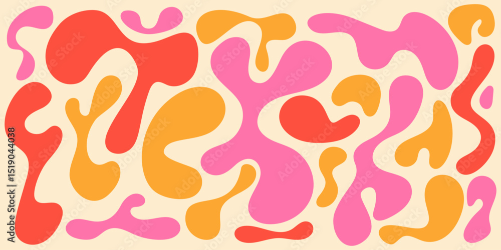 Poster funky liquid shapes seamless pattern - abstract colorful blobs, drops and splashes forms in psychede