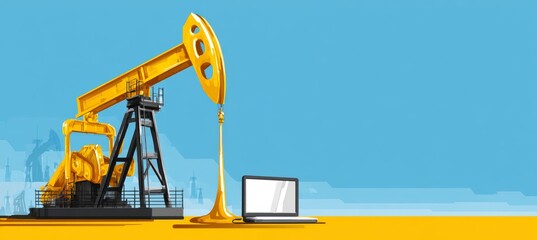 Oil pumpjack with copy space background. Fossil fuel energy industry. Generative AI technology.	
