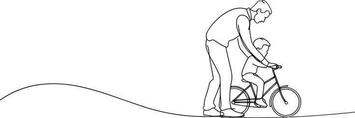 Father and son continuous line art drawing style. single line vector illustration of father's day.