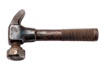 A Rusty and Weathered Vintage Claw Hammer with a Unique Nut-Head  isolated on transparent background	