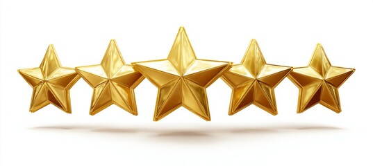 Golden three star rating on white background. Quality business feedback satisfaction concept. Achievement award survey reputation review satisfaction score symbol. Generative AI technology.	
