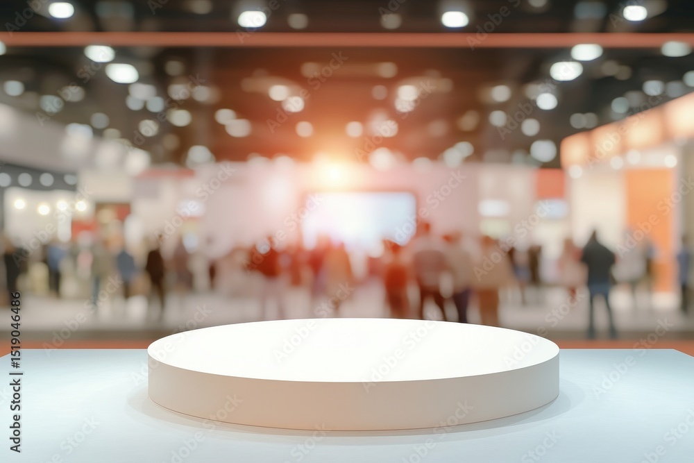 Poster white round podium display stand trade show event background blank empty stage clean space modern