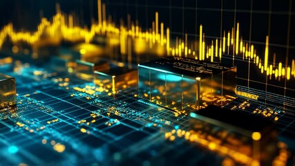 Abstract Visualization of Financial Market Data with Golden Accents and Technology Theme - Powered by Adobe