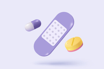 3d medical plaster icon sign. Adhesive bandage for aid of wound. breathable bandage for accident or surgery. Medicine plaster strips for first aid. 3d health care icon vector render illustration