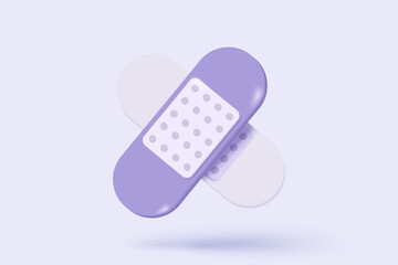3d medical plaster icon sign. Adhesive bandage for aid of wound. breathable bandage for accident or surgery. Medicine plaster strips for first aid. 3d health care icon vector render illustration