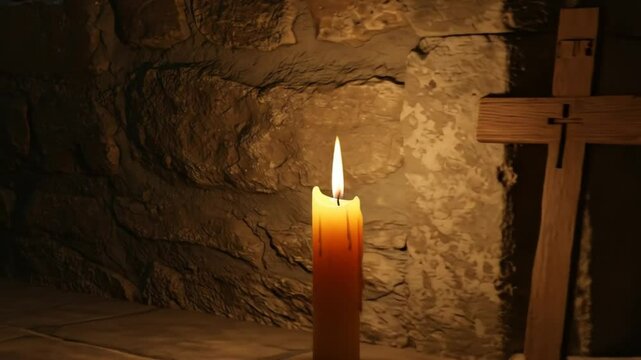 Candlelight cross stone chamber