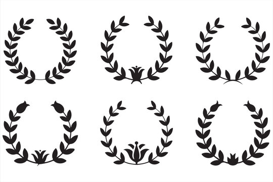 Minimalist Black Laurel Wreath Design with Floral Detailing