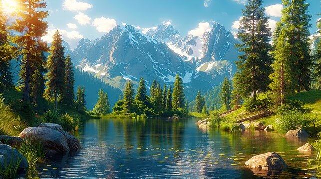 landscape with lake and mountains,A Mountain Lake in the Hills HD 8k wallpaper photographic image