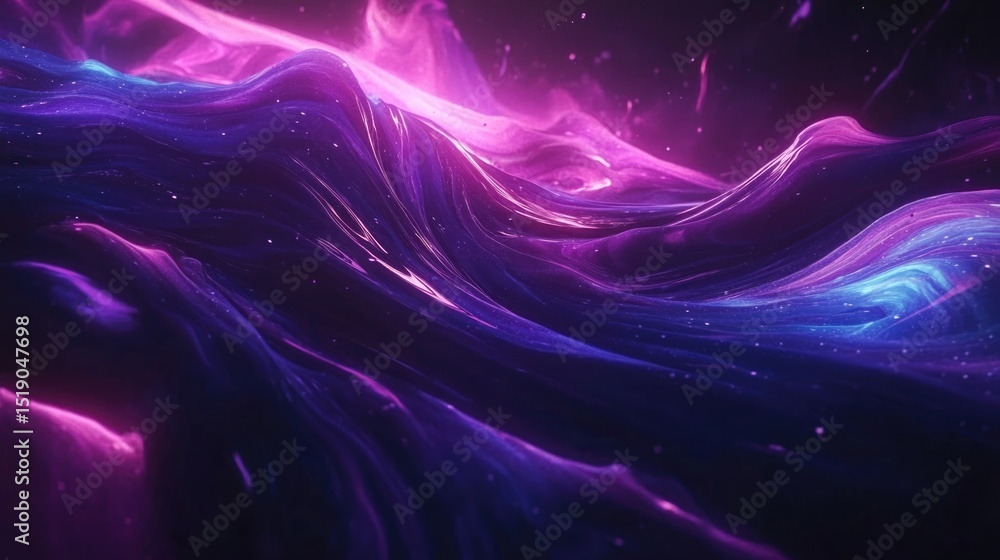 Aufkleber abstract digital waves in vibrant purple and blue hues. the scene features flowing textures and lumi