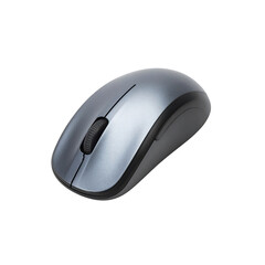 Elegant gray wireless computer mouse isolated on black on transparent background