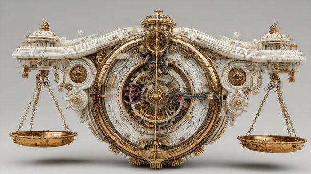 Ornate and Intricate Mechanical Scales of Justice, Balance, and Precision