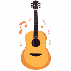 Obraz premium Classic acoustic guitar with musical notes on white background, harmony