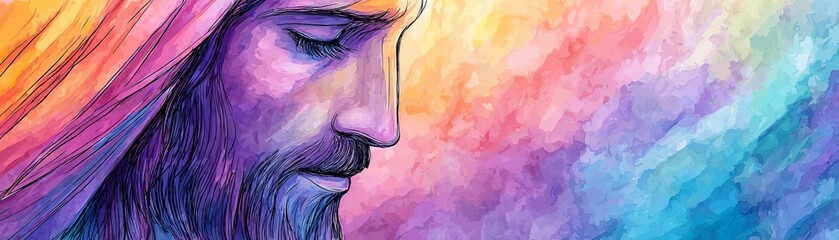 Jesus Christ Abstract colorful background Digital painting Vector illustration