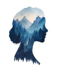 Double exposure of a womans head with forest landscape in the background