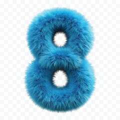 abstract 3d hairy fluffy font number 8 in different color style isolated on transparent background	
