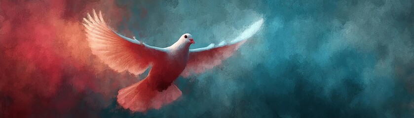 Winged dove with copy space, a representation of the New Testament Holy Spirit