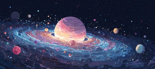 Planetary solar system with planet. interstellar astronomy science .Generative AI technology.	
