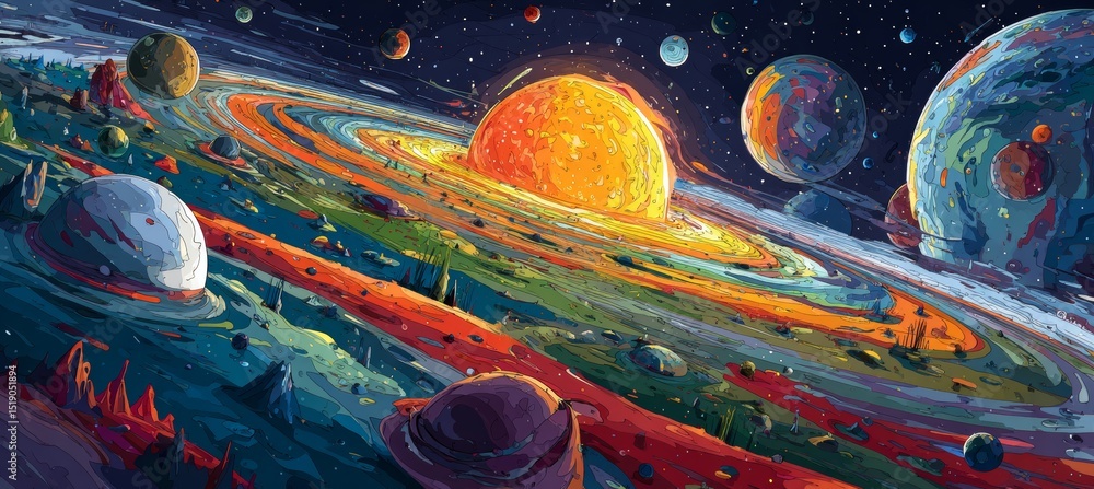 Aufkleber space solar system. interstellar astronomy science .generative ai technology.