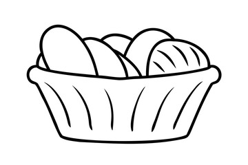Basket of bread rolls and loaves simple line art illustration