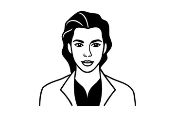 Woman with dark hair wearing a jacket simple line art illustration