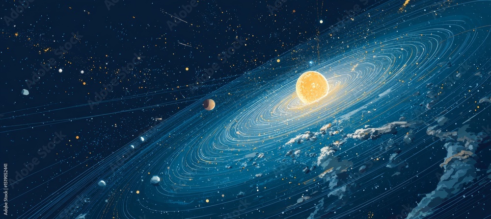 Aufkleber space solar system with planet orbit. interstellar astronomy science. generative ai technology.