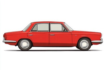 Obraz premium Classic Red Vintage Car Side Profile Illustration Drawing Art Cool Ride Retro Sedan Image Lines 