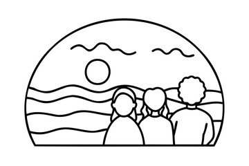 Three friends enjoying a scenic ocean view sunset