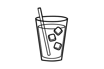 Iced drink glass with straw simple line art illustration