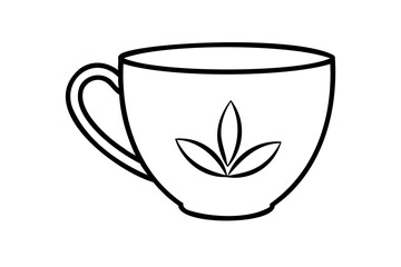 Simple line drawing of teacup with floral design