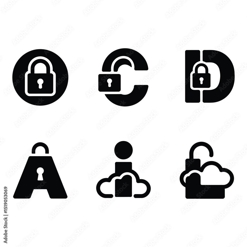 Poster secure data and cloud access solutions in bold black glyphs