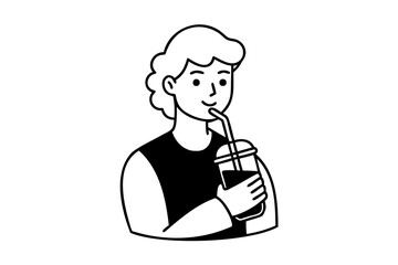Person with curly hair enjoying a refreshing cold drink
