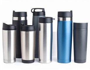 Colorful Tumbler Collection with Various Shapes and Designs Isolated on White Background