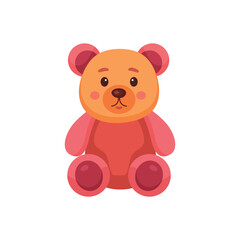 Obraz premium Bear plush cartoon character for kids, cute soft teddy toy illustration in flat kawaii style, sitting animal for children games, design, nursery poster, sticker, print, card, baby product