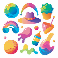 Colorful Summer Beach Vector Elements