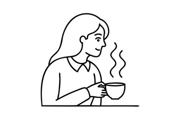 Woman enjoying a warm beverage hot drink coffee tea mug