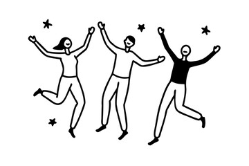 Happy friends jumping joyfully celebrating success together