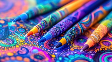 Obraz premium Vibrant Mandala Pens on Artistic Background