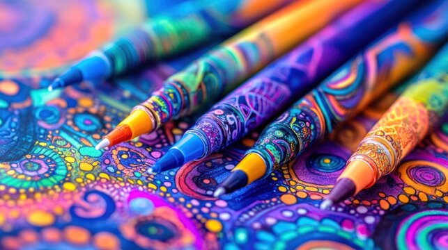 Vibrant Mandala Pens on Artistic Background