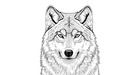Detailed Line Art Portrait of a Wolfs Head