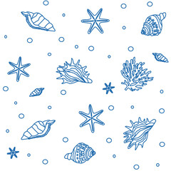 Doodle art illustration of seashells on the ocean floor in a clean, minimal style
