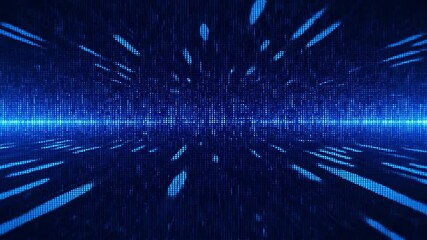 Low-resolution pixel glitch shifting a bright blue digital mesh background - Powered by Adobe