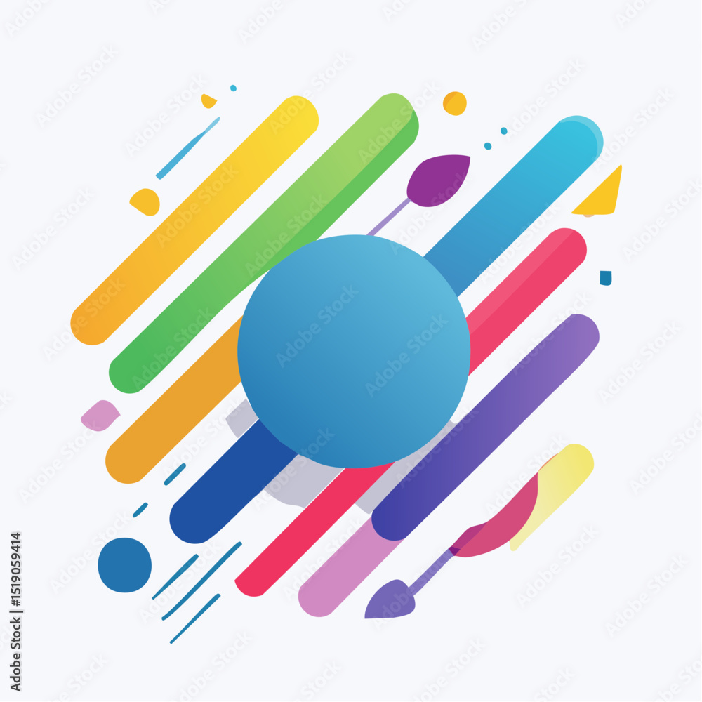 Poster colorful abstract design with gradients and rounded shapes arranged diagonally on a white background