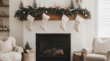 Cozy Christmas Fireplace Decor: Festive Socks & Garland